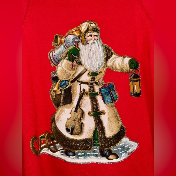 Vintage Christmas Santa Sweatshirt Medium Red Crewneck Pullover Hand Painted USA - Picture 2 of 5